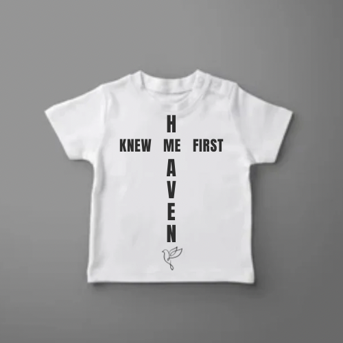 Christian Baby & Toddler Shirt – “Heaven Knew Me First” Cross Design – Faith-Based Unisex Tee, Religious Baby Gift