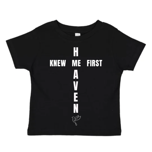 Christian Baby & Toddler Shirt – “Heaven Knew Me First” Cross Design – Faith-Based Unisex Tee, Religious Baby Gift