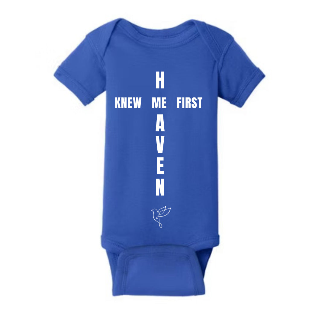 Christian Baby & Toddler Shirt – “Heaven Knew Me First” Cross Design – Faith-Based Unisex Tee, Religious Baby Gift