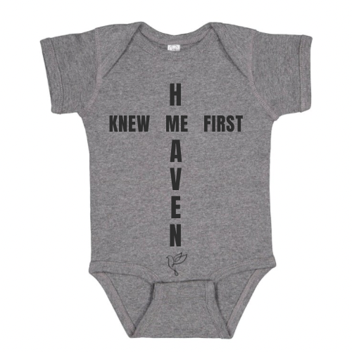 Christian Baby & Toddler Shirt – “Heaven Knew Me First” Cross Design – Faith-Based Unisex Tee, Religious Baby Gift