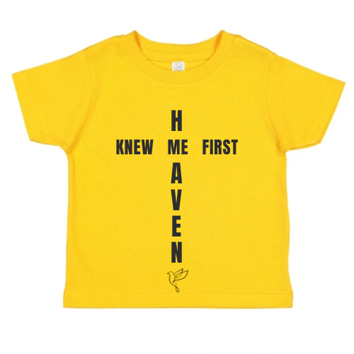 Christian Baby & Toddler Shirt – “Heaven Knew Me First” Cross Design – Faith-Based Unisex Tee, Religious Baby Gift